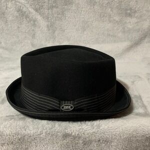DPC 1921 Women's Black 100% Wool Fedora Hat Size L Striped Band Classic Style